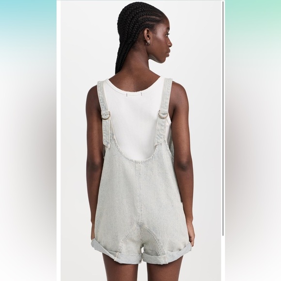 Free people high roller overall shorts NWT size M railroad stripe - Picture 3 of 3